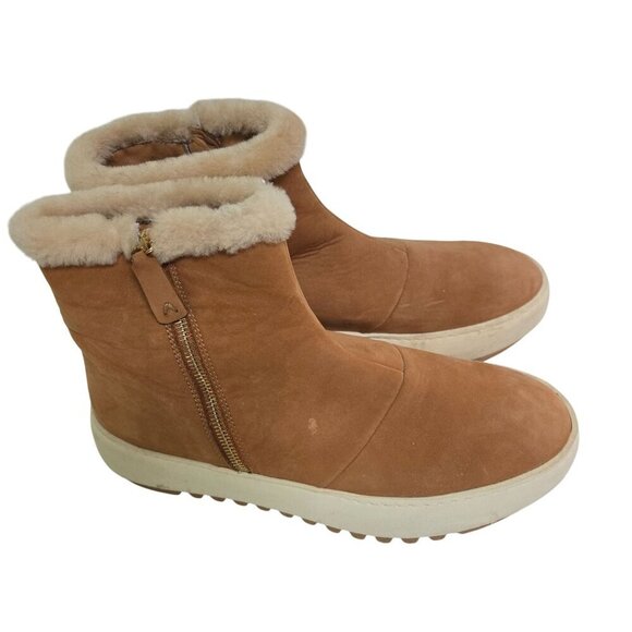 Aquatalia Alison Suede Shearling Booties In Honey Zip Closure Size 10 - Picture 2 of 9